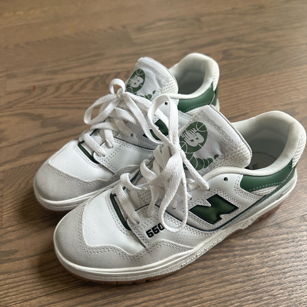 New Balance White and Green Retro Sneakers